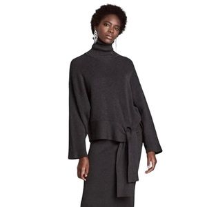Zara Knit Black Turtleneck Sweater with Side Tie